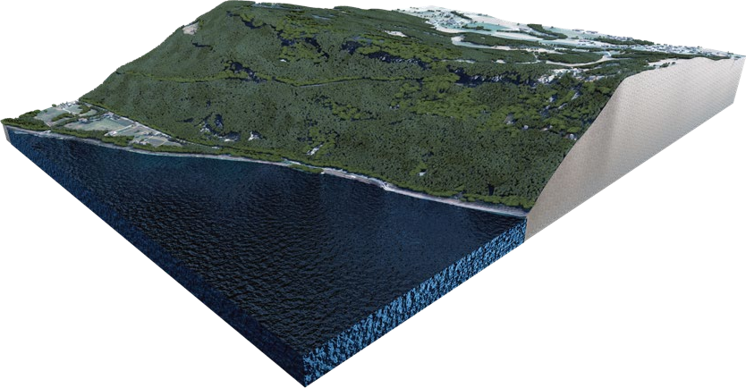 Bloc diagramme 3D montrant le relief d’une vallée en coupe